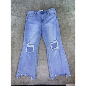 Freckled Poppy X Risen Jeans Womens 2XL Distressed Cropped Flare Blue D821